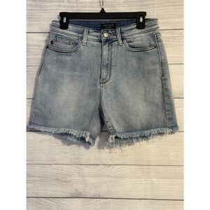 Judy Blue Women's Raw Hem Cutoff Denim Shorts L Light Wash Stretch